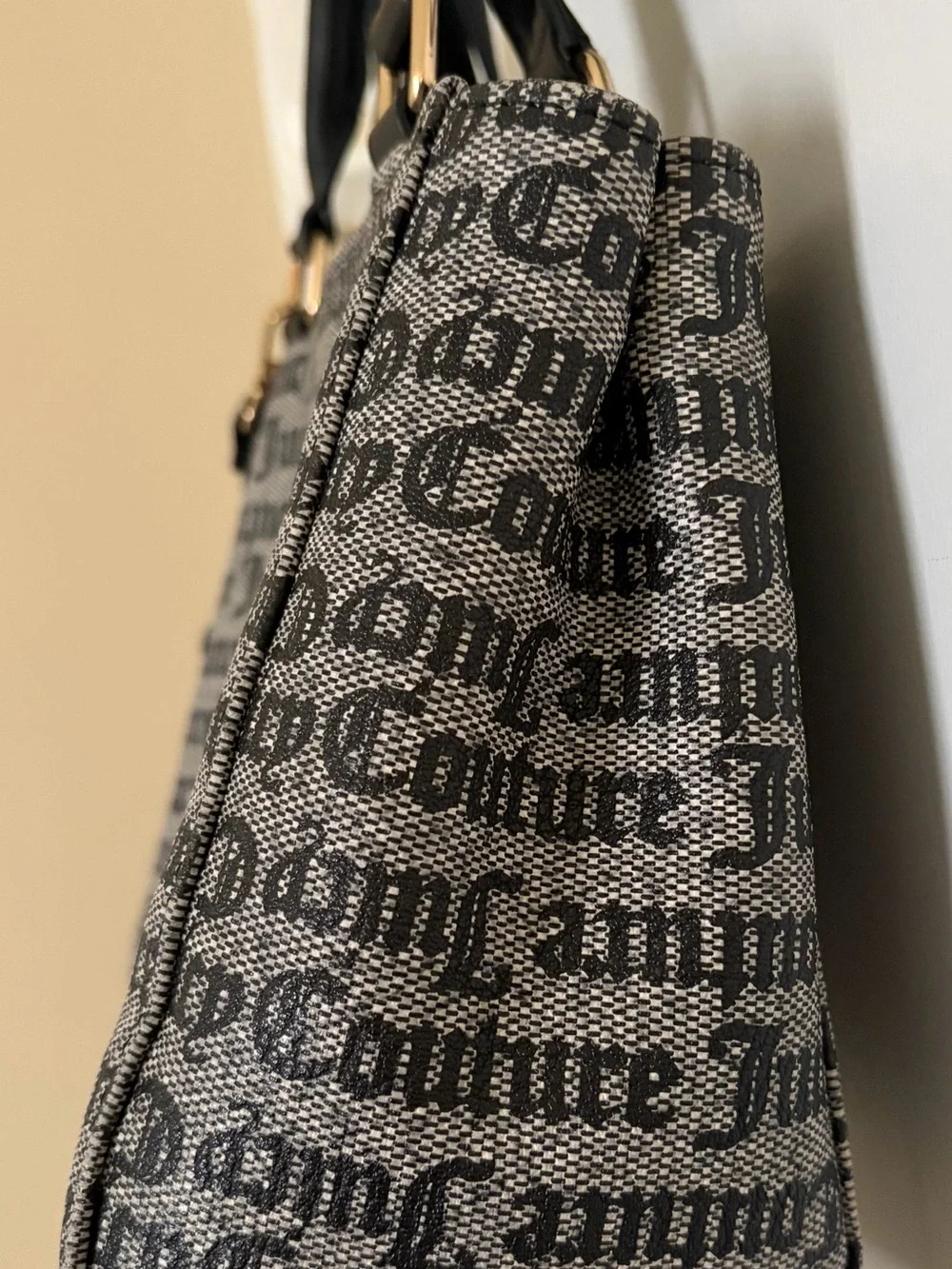 Juicy Couture Black and Beige Logo Shoulder Bag with Gold Heart Detail